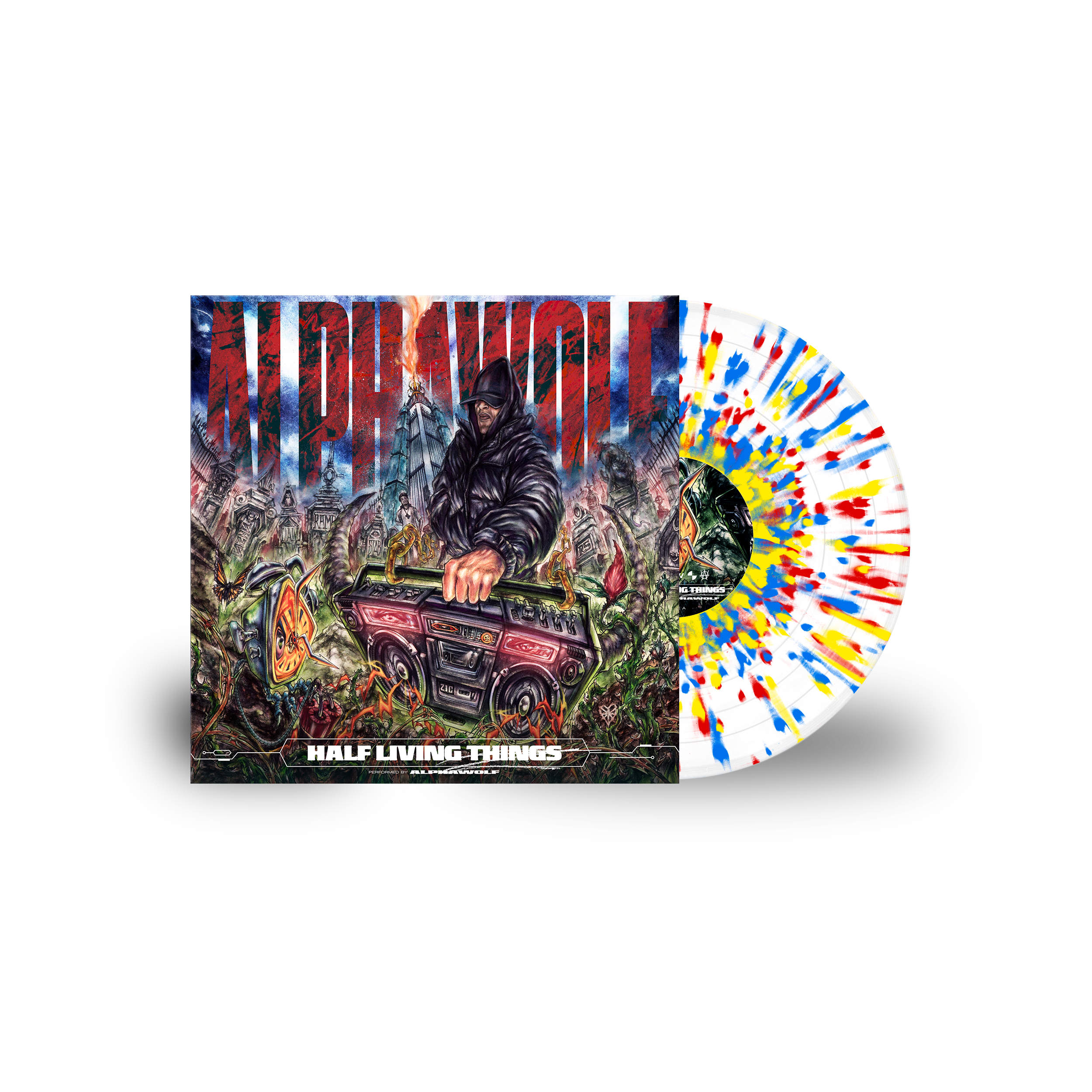 Half Living Things 12" - Clear w/ Yellow, Red + Blue Splatter