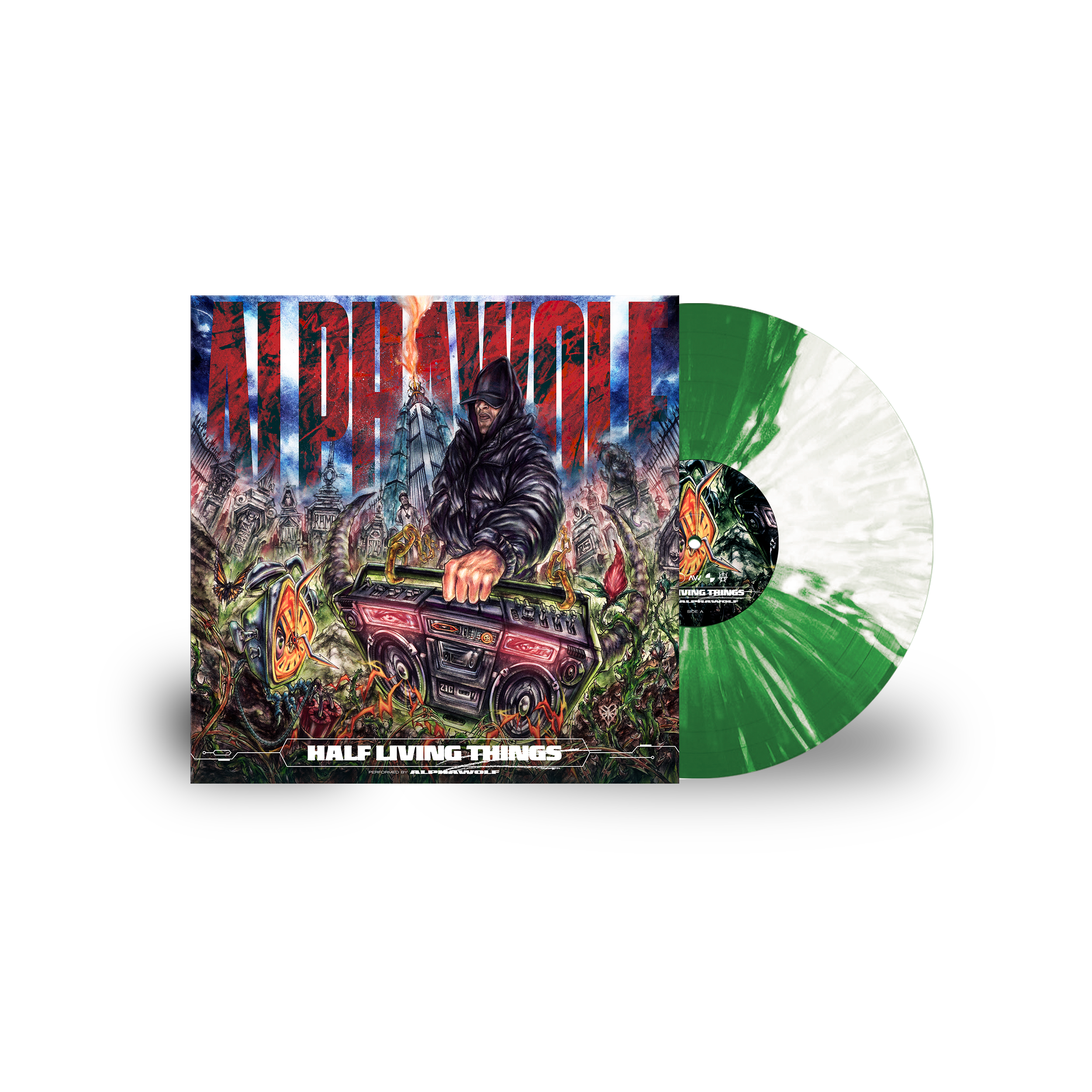 Half Living Things 12" - Quad Clear w/ Green + White Splatter